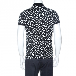 مملوكة مسبقًا تي شيرت بولو سان لوران قطن بيك طباعة قصصات ورق ملونة أبيض وأسود L