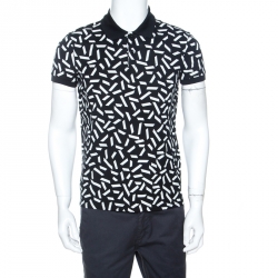 مملوكة مسبقًا تي شيرت بولو سان لوران قطن بيك طباعة قصصات ورق ملونة أبيض وأسود L