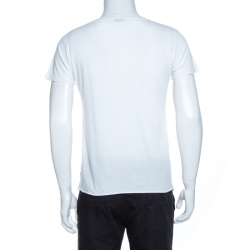 Pre Owned Saint Laurent Paris White Heaven Print Cotton Distressed T-Shirt S