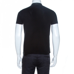 Saint Laurent Paris Black Cotton Pique Leather Collar Detail Polo T-Shirt M