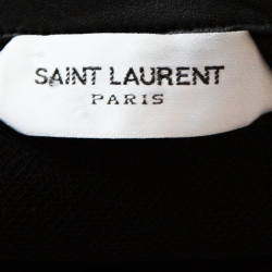 Saint Laurent Paris Black Cotton Pique Leather Collar Detail Polo T-Shirt M