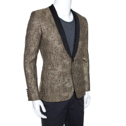 Saint Laurent Paris Gold Lurex Jacquard Shawl Lapel Jacket M