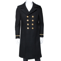 Saint Laurent Paris Black Wool Double Breasted Coat M