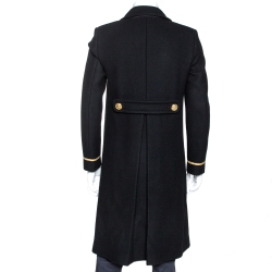 Saint Laurent Paris Black Wool Double Breasted Coat M