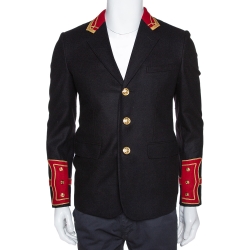 Saint Laurent Black Felted Wool Officer Jacket M