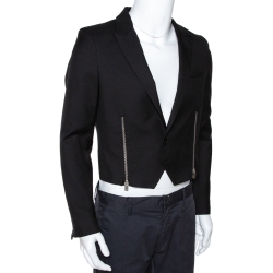 Saint Laurent Paris Black Wool Zip Detail Short Jacket L