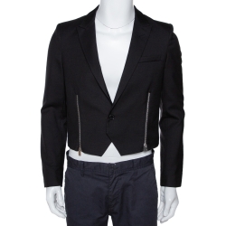 Saint Laurent Paris Black Wool Zip Detail Short Jacket L