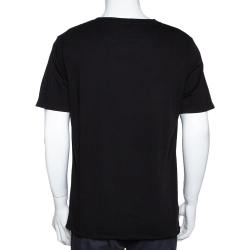 مملوكة مسبقًا Saint Laurent Black Cotton Signature Logo Embroidered Round Neck T Shirt M