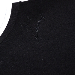 مملوكة مسبقًا Saint Laurent Black Cotton Signature Logo Embroidered Round Neck T Shirt M