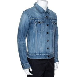 Pre Owned Saint Laurent Paris Blue Denim Logo Appliqued Jacket M