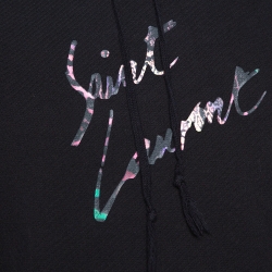 Saint Laurent Paris Black Distressed Knit Animalier Signature Print Hoodie L 