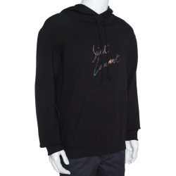 Saint Laurent Paris Black Distressed Knit Animalier Signature Print Hoodie L 