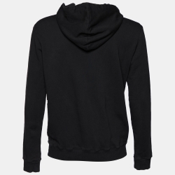 Pre Owned Saint Laurent Black Archive Logo Print Cotton Hooded Sweatshirt M