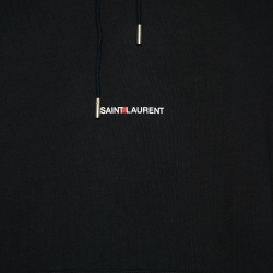 Pre Owned Saint Laurent Black Archive Logo Print Cotton Hooded Sweatshirt M
