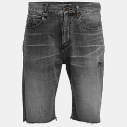 Saint Laurent Paris Grey Distressed Denim Bermuda Shorts L