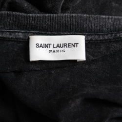 Pre Owned Saint Laurent Paris Grey Y Print Washed Cotton Crew Neck T-Shirt L