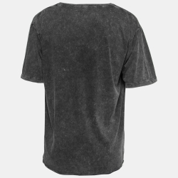 Pre Owned Saint Laurent Paris Grey Y Print Washed Cotton Crew Neck T-Shirt L