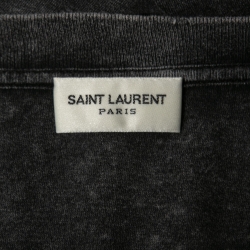 Saint Laurent Paris Grey Logo Print Cotton Distressed Effect T-Shirt S