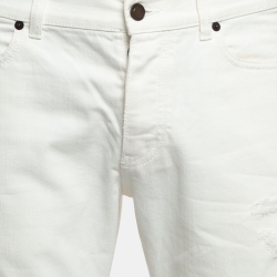 Pre Owned Saint Laurent White Ripped Denim Slim Fit Jeans L Waist 33''