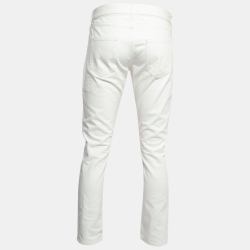 Pre Owned Saint Laurent White Ripped Denim Slim Fit Jeans L Waist 33''