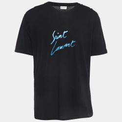 Saint Laurent Paris Black Logo Signature Cotton T-Shirt L