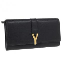 Pre Owned Saint Laurent Black Classic Y Flap Wallet