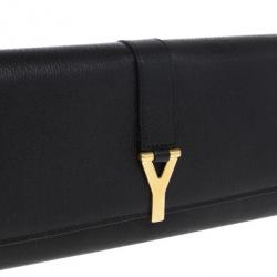 Pre Owned Saint Laurent Black Classic Y Flap Wallet