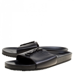 Saint Laurent Paris Black Leather Joan Flat Slides Size 41
