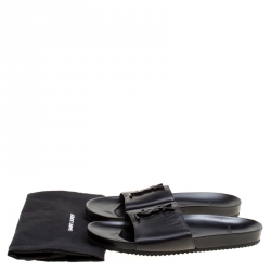 Saint Laurent Paris Black Leather Joan Flat Slides Size 41