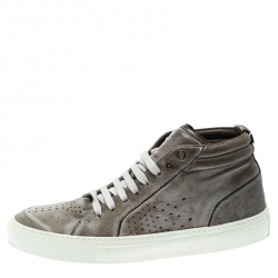 Saint Laurent Paris Grey Distressed Leather Sneakers Size 40.5