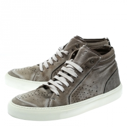 Saint Laurent Paris Grey Distressed Leather Sneakers Size 40.5