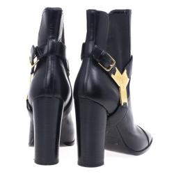 مملوكة مسبقًا Yves Saint Laurent Black Leather Signature Buckle Ankle Boots Size 39