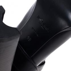 مملوكة مسبقًا Yves Saint Laurent Black Leather Signature Buckle Ankle Boots Size 39