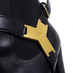 مملوكة مسبقًا Yves Saint Laurent Black Leather Signature Buckle Ankle Boots Size 39