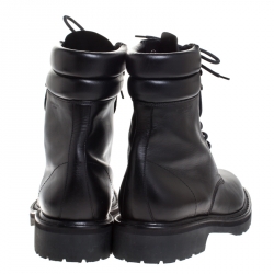 Saint Laurent Black Leather Lace Up Trekker Ankle Boots Size 43.5