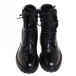 Saint Laurent Black Leather Lace Up Trekker Ankle Boots Size 43.5