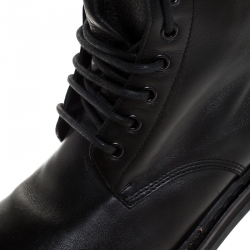 Saint Laurent Black Leather Lace Up Trekker Ankle Boots Size 43.5