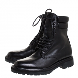 Saint Laurent Black Leather Lace Up Trekker Ankle Boots Size 43.5