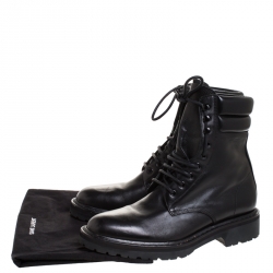 Saint Laurent Black Leather Lace Up Trekker Ankle Boots Size 43.5