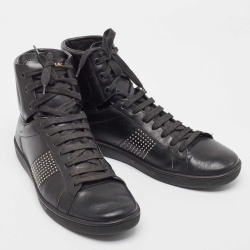 Yves Saint Laurent Black Leather Studded High Top Sneakers Size 42