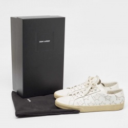 Pre Owned Saint Laurent White Leather Court Classic California Star Sneakers Size 43.5