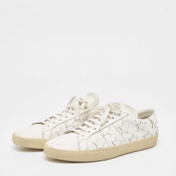 Pre Owned Saint Laurent White Leather Court Classic California Star Sneakers Size 43.5