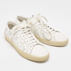 Pre Owned Saint Laurent White Leather Court Classic California Star Sneakers Size 43.5