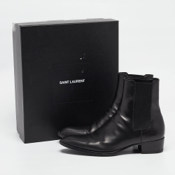 Pre Owned Saint Laurent Black Leather Finn Chelsea Boots Size 43