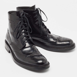 Saint Laurent Black Brogue Leather Ankle Boots Size 44