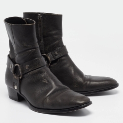 Saint Laurent Brown Leather Ankle Length Boots Size 43.5