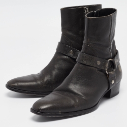 Saint Laurent Brown Leather Ankle Length Boots Size 43.5