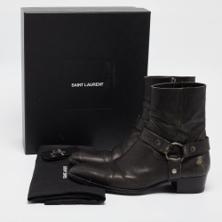 Saint Laurent Brown Leather Ankle Length Boots Size 43.5