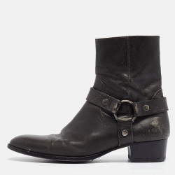 Saint Laurent Brown Leather Ankle Length Boots Size 43.5