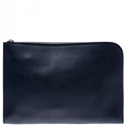 Pre Owned Saint Laurent Paris Navy Blue Leather Documents Portfolio Case           